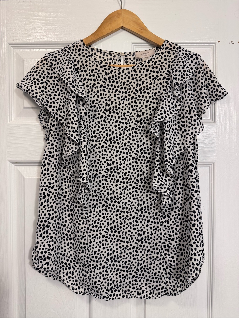 LOFT Black & White Dalmatian Spot Ruffle Sleeve Blouse